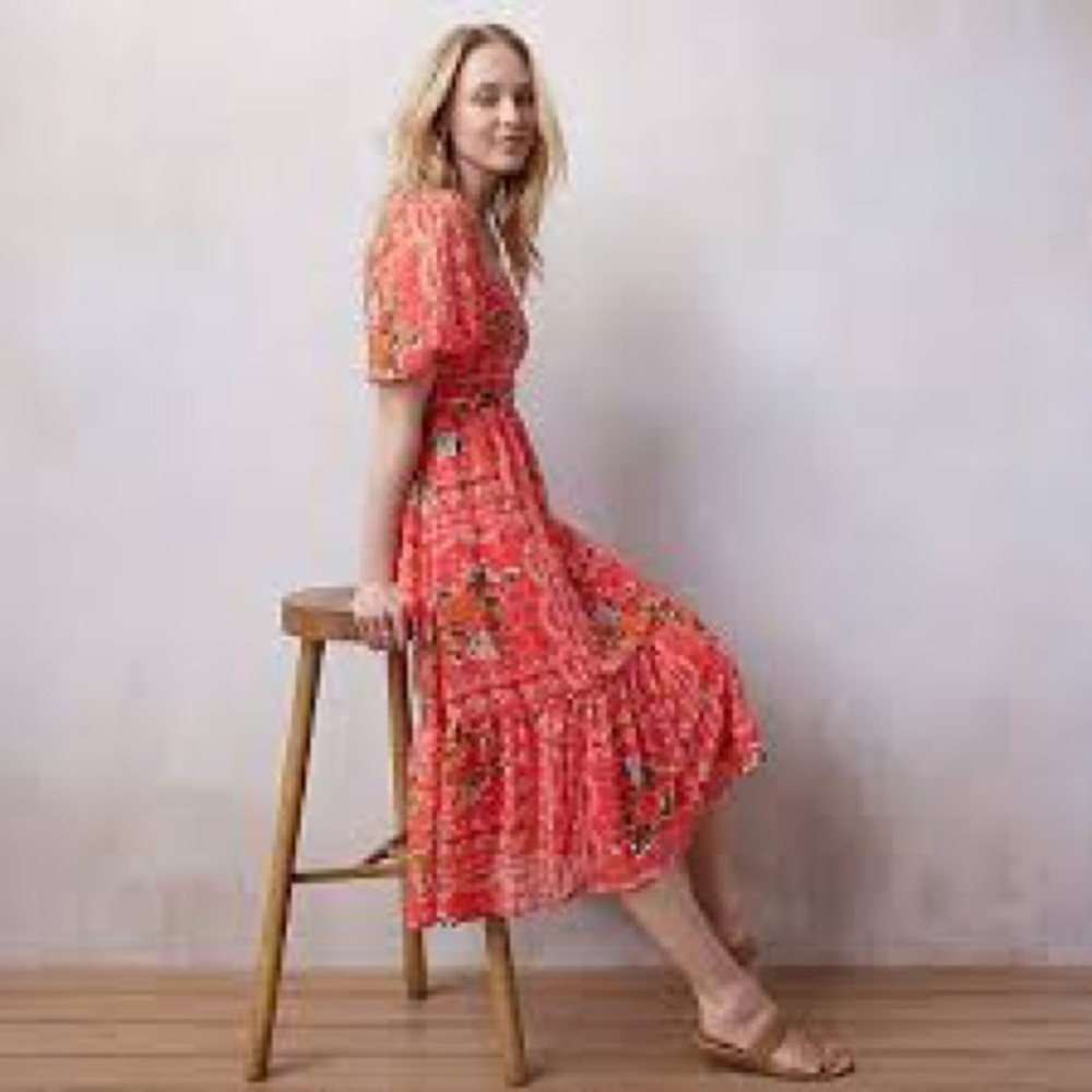 NWT LC Lauren Conrad Pleated Bodice Squareneck Midi Dress M